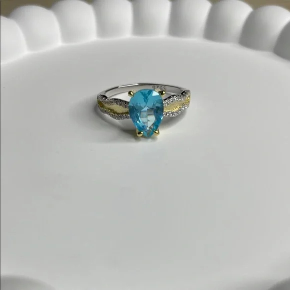 S925 Elegant Blue and Silver Ring aquamarine - Picture 3 of 8